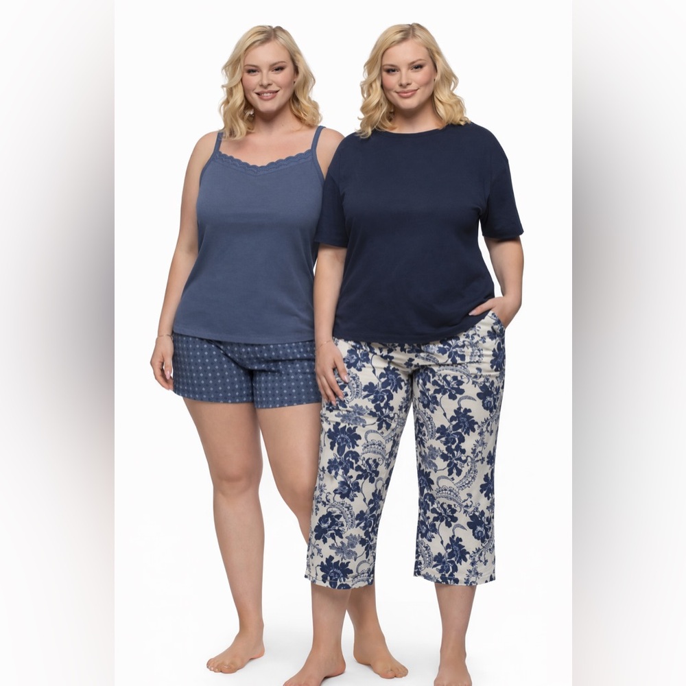 Felina Soft Stretch Cotton Dark Blue 4-Piece Sleep Set Pajamas w/‎ Pockets, S
